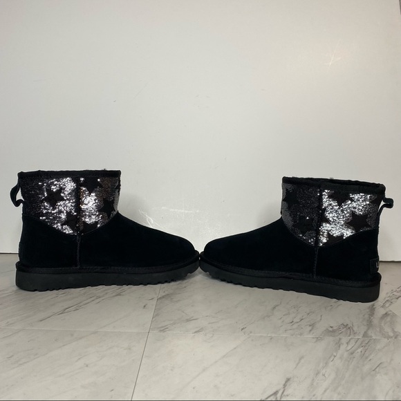 New! UGG Sequin Star Classic Mini Black Boot 7 - Picture 4 of 14